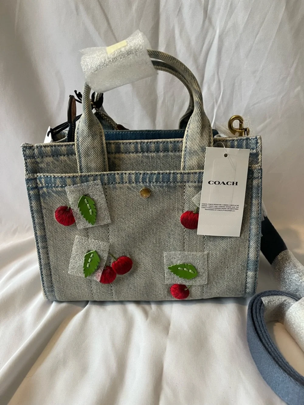 Coach New York Denim Mini Tote with Cherry Appliqués - Light Blue - Picture 2 of 3